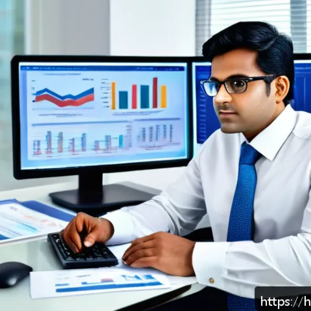 신용분석사 직무 적합성 테스트 - A professional Indian credit analyst sitting at a modern office desk, deeply focused on analyzing fi...