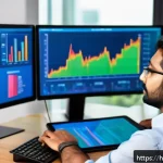 신용분석사 실무에서의 데이터 분석 활용 - A modern Indian financial analyst in a professional office setting, analyzing large digital data das...